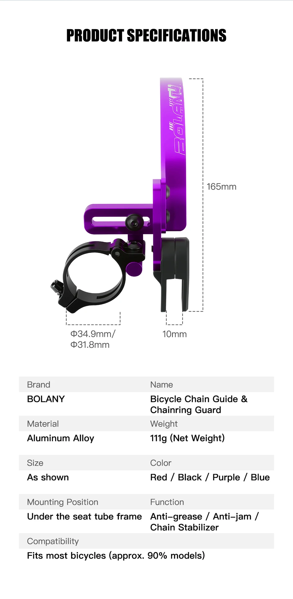 BOLANY Fahrradkettenstabilisator 34,9mm 31,8mm MTB Rennrad Vorderer Schaltautomat Anti-Kettenabsturz-Vorrichtung für Mountainbikes und Rennräder – Detail 2