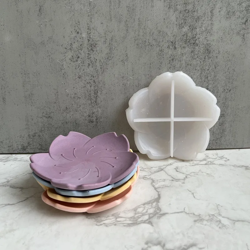 Petal Flower Tray Silicone Mold Sakura Jewelry Storage Tray Gypsum Resin Concrete Plaster Coaster Mold Craft Decoration Tools