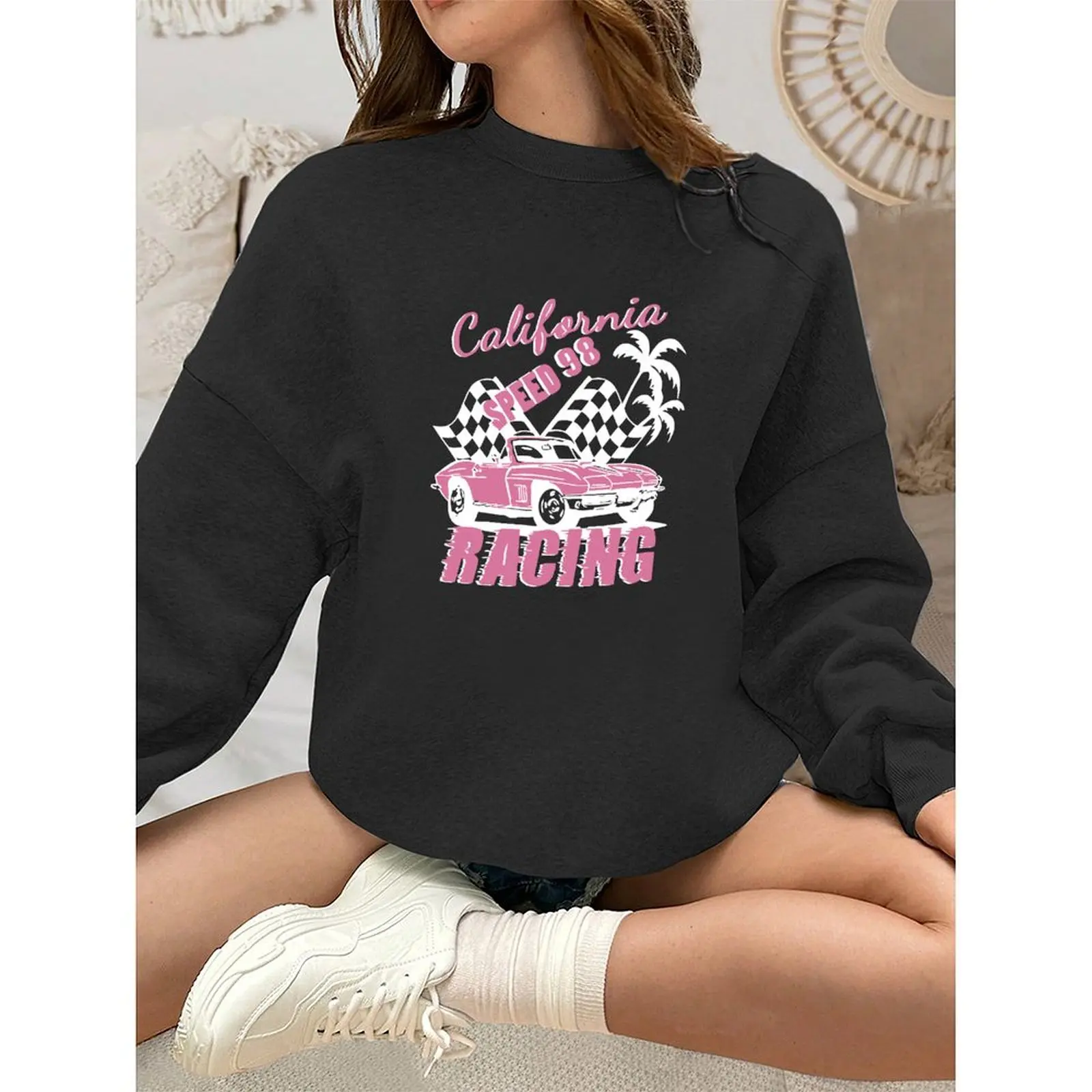 

Women Sweater O Neck Sweatshirts Velvet Winter Casual Print Long Sleeved Pullovers Loose Fashion Autumn Woman Clothes 2025