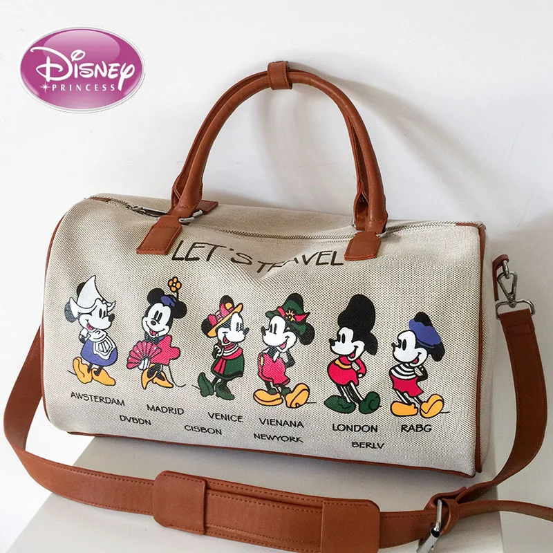 Disney's New Mickey and Minnie Canvas Travel Bag Portable Storage Bag Women's Large-capacity Sports Fitness Bag