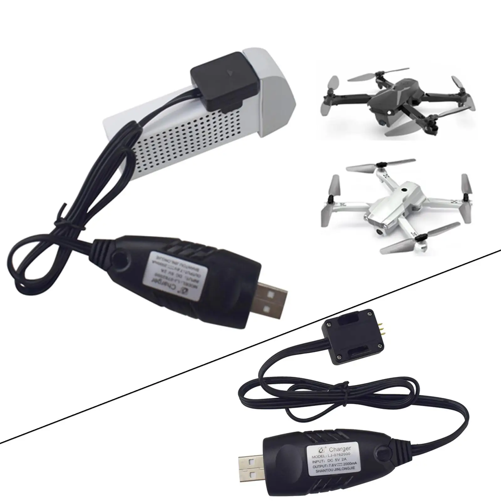 สายชาร์จแบตเตอรี่ Li-po สำหรับโดรน RC 7.6V 2000mA แบบ USB ความยาว 60 ซม. สำหรับ Z6 HS175 D65 อุปกรณ์เสริมควอดคอปเตอร์