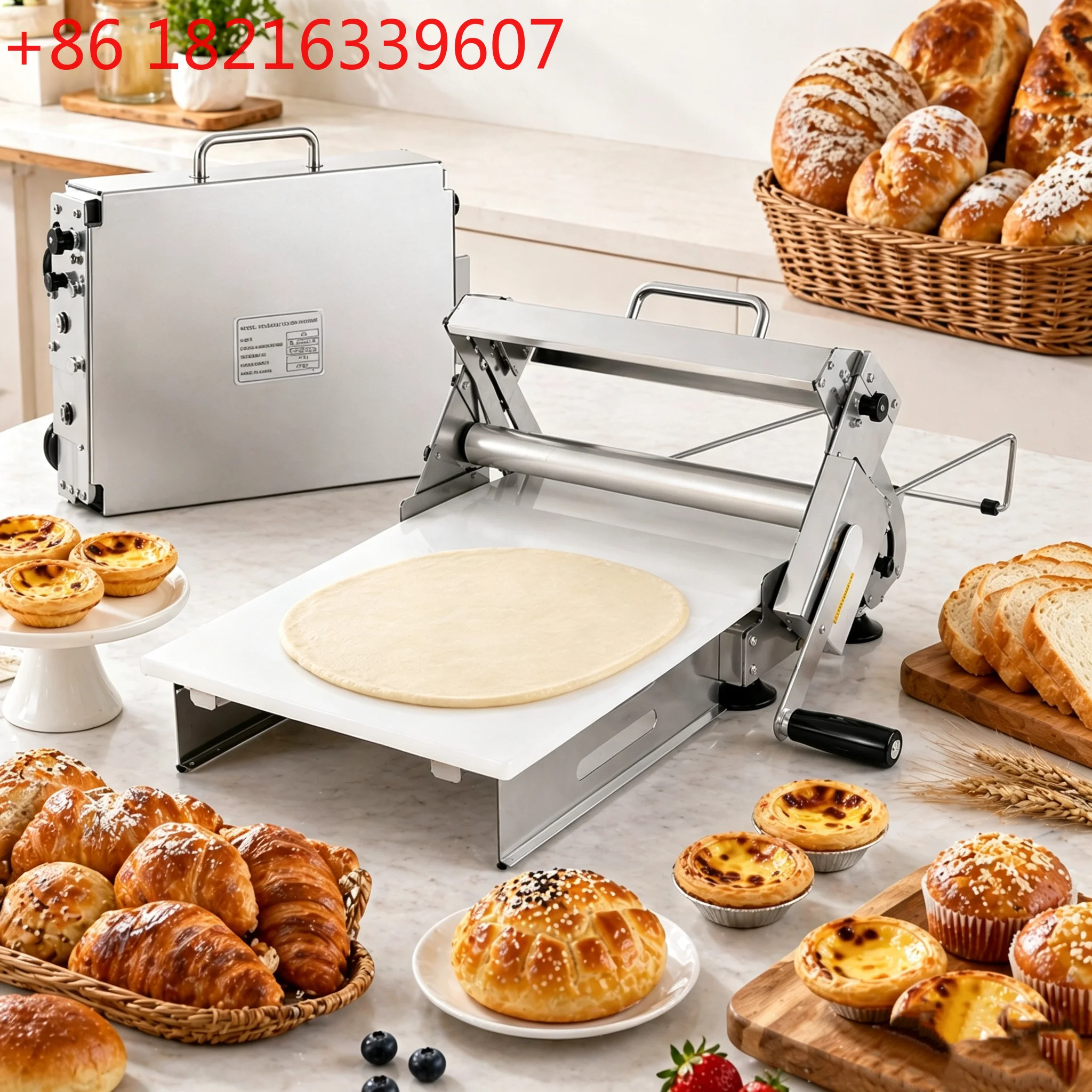 12 inch Portable 304 S/S Laminator Dough Sheeter Machine Commercial Pizza Dough Roller Adjustable 0-20mm Slide Board 30x60cm