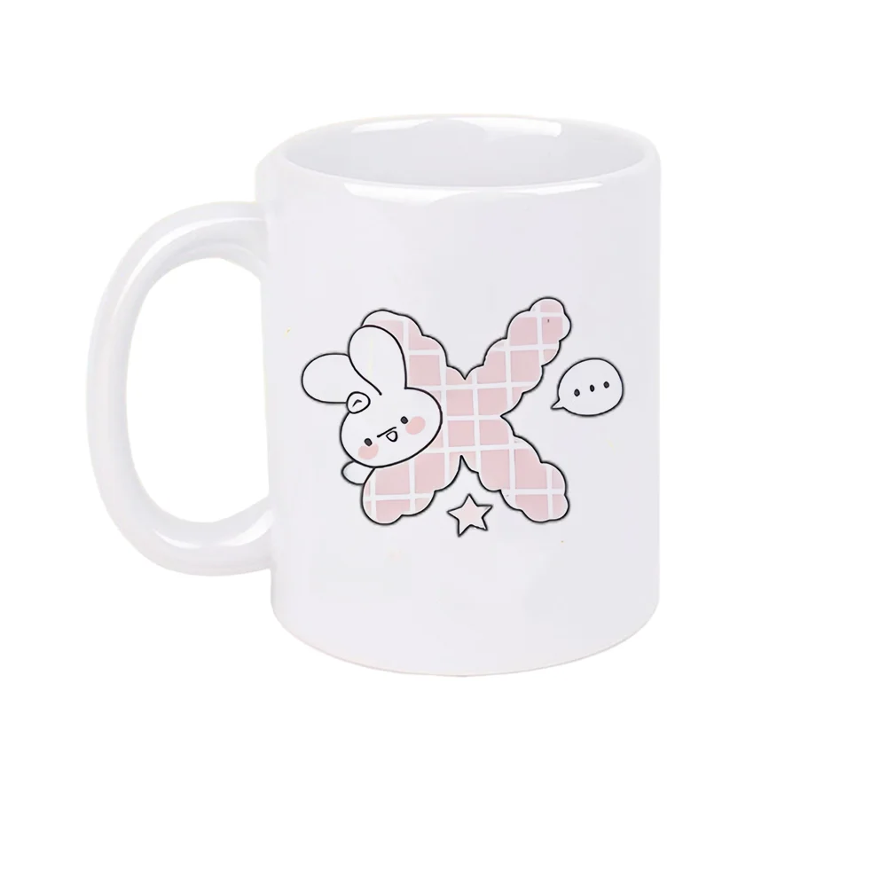 11oz Cute Rabbit Butterfly Print Ceramic Coffee Mug with Star Pattern for Home Party Office Drinking Holiday Present Birthday Su