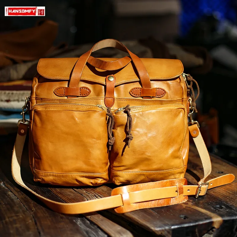 Bolsos de mano Vintage de cuero genuino para hombre, maletín de negocios, bolso Diagonal para ordenador, bolsas de mensajero de hombro portátiles, novedad de 2024