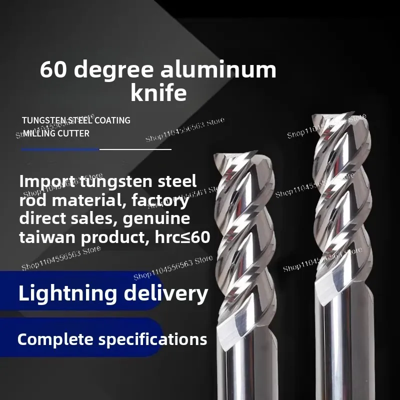 60° Tungsten Carbide 3-Flute Long Reach End Mill – Mirror Finish for Aluminum & Copper, High-Gloss Alloy Machining