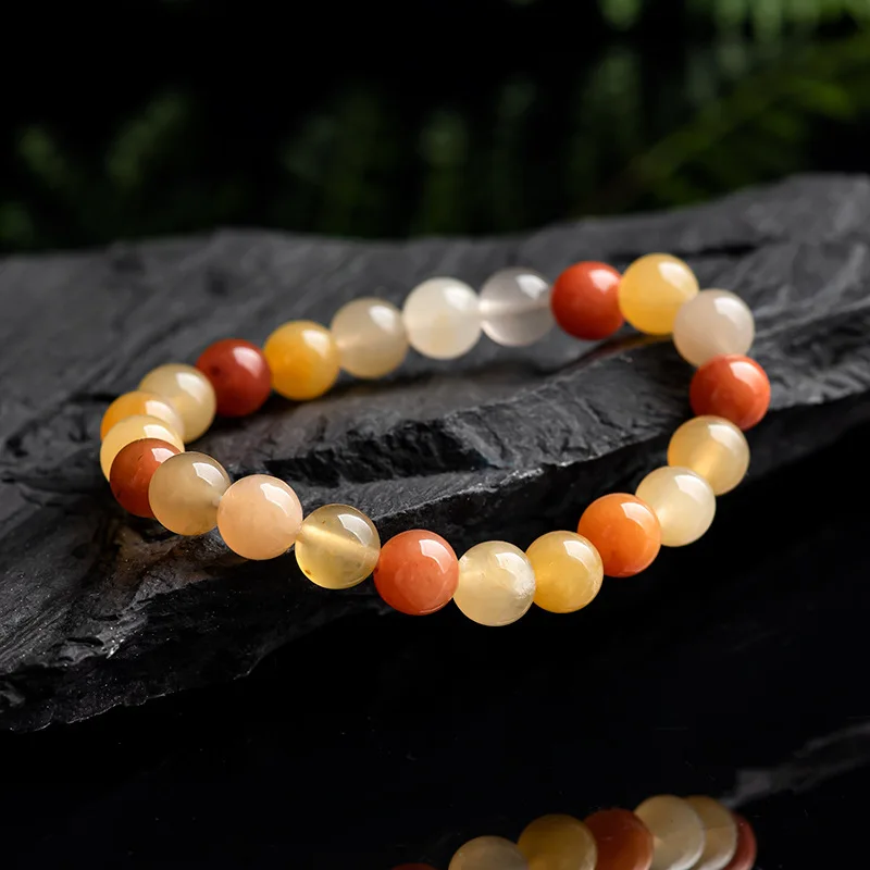 Natural Xinjiang Golden Silk Jade Round Beads Handchains Gobi Jadeite Yellow Personalized Ancient Style Women's JewelryBracelets