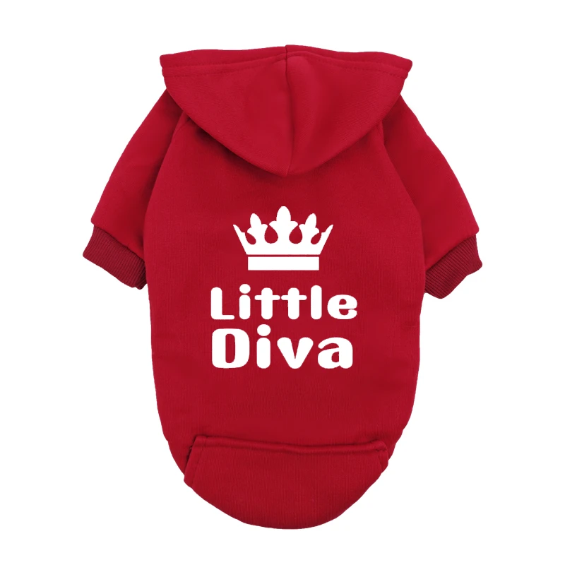 Sudadera con capucha para mascotas rosa "Little Diva" - Sudadera para perros con forro polar y corona - Ropa cálida para cachorros para razas pequeñas - Ropa de invierno