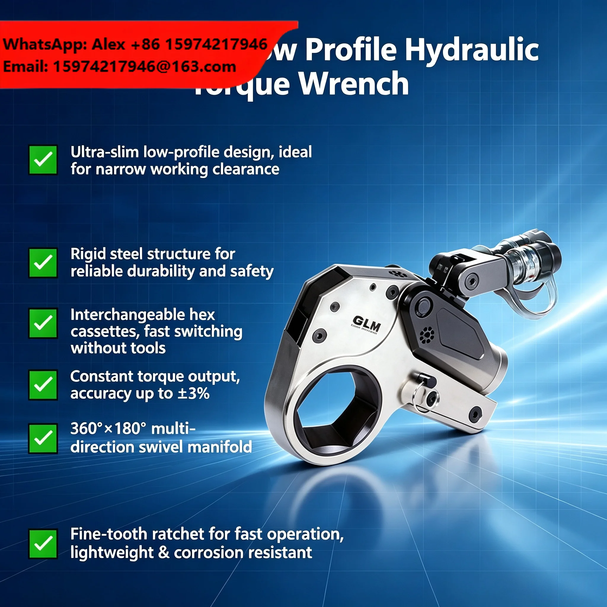 Low Profile Hexagon Hydraulic Torque Wrench 700bar 1177-11774N.m Industrial Bolt Tightening Tool 8-XLCT Hydraulic Torque Wrench