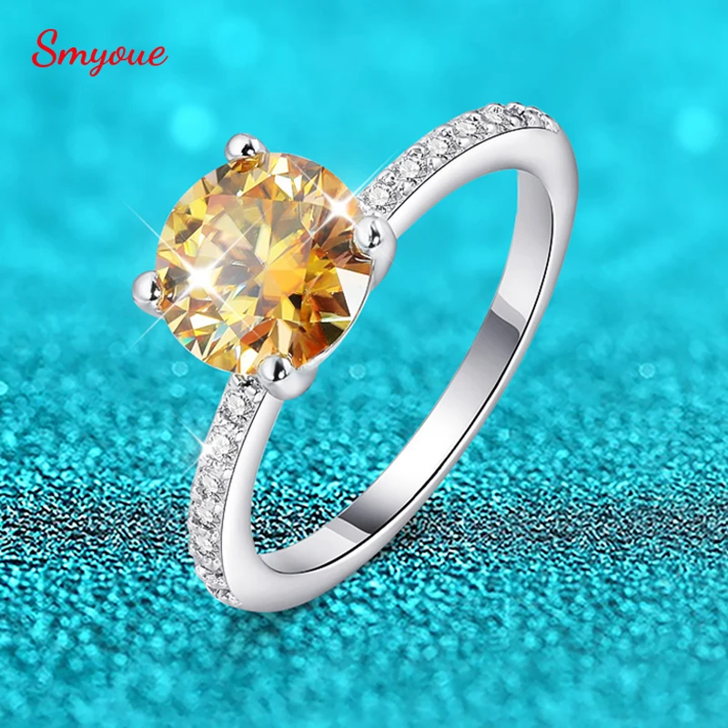 

Smyoue 1-5CT красочные кольца с муассанитом цвета шампанского для женщин, классический лабораторный бриллиантовый ремешок с сертификатом, 100% серебро S925
