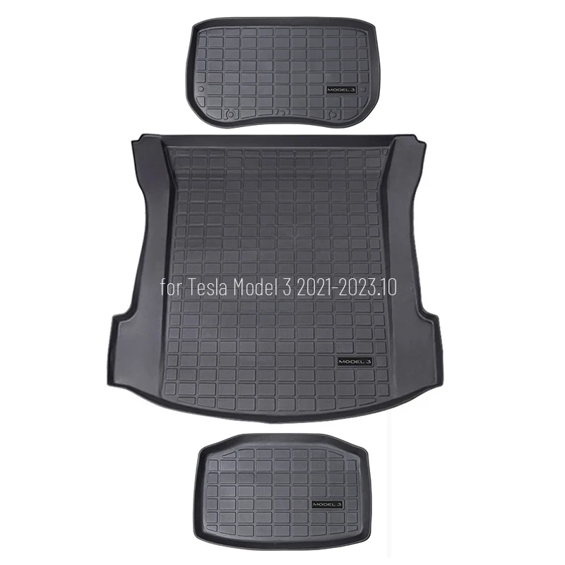 For Tesla Model 3 2021-2023.10 Trunk Mat All-weather Cargo Liner set Front Cargo Rear Boot Lower Storage Tray