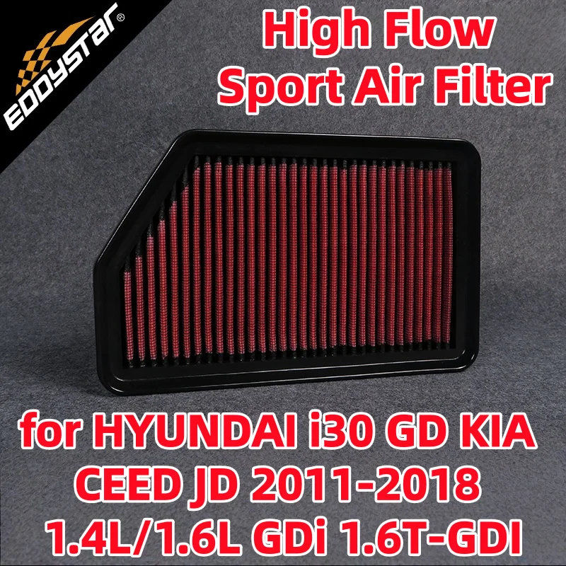 

Спортивный воздушный фильтр с высоким расходом для HYUNDAI i30 GD KIA CEED JD 2011-2018 1.4L/1.6L GDi 1.6T-GDI моющиеся гоночные впускные фильтры