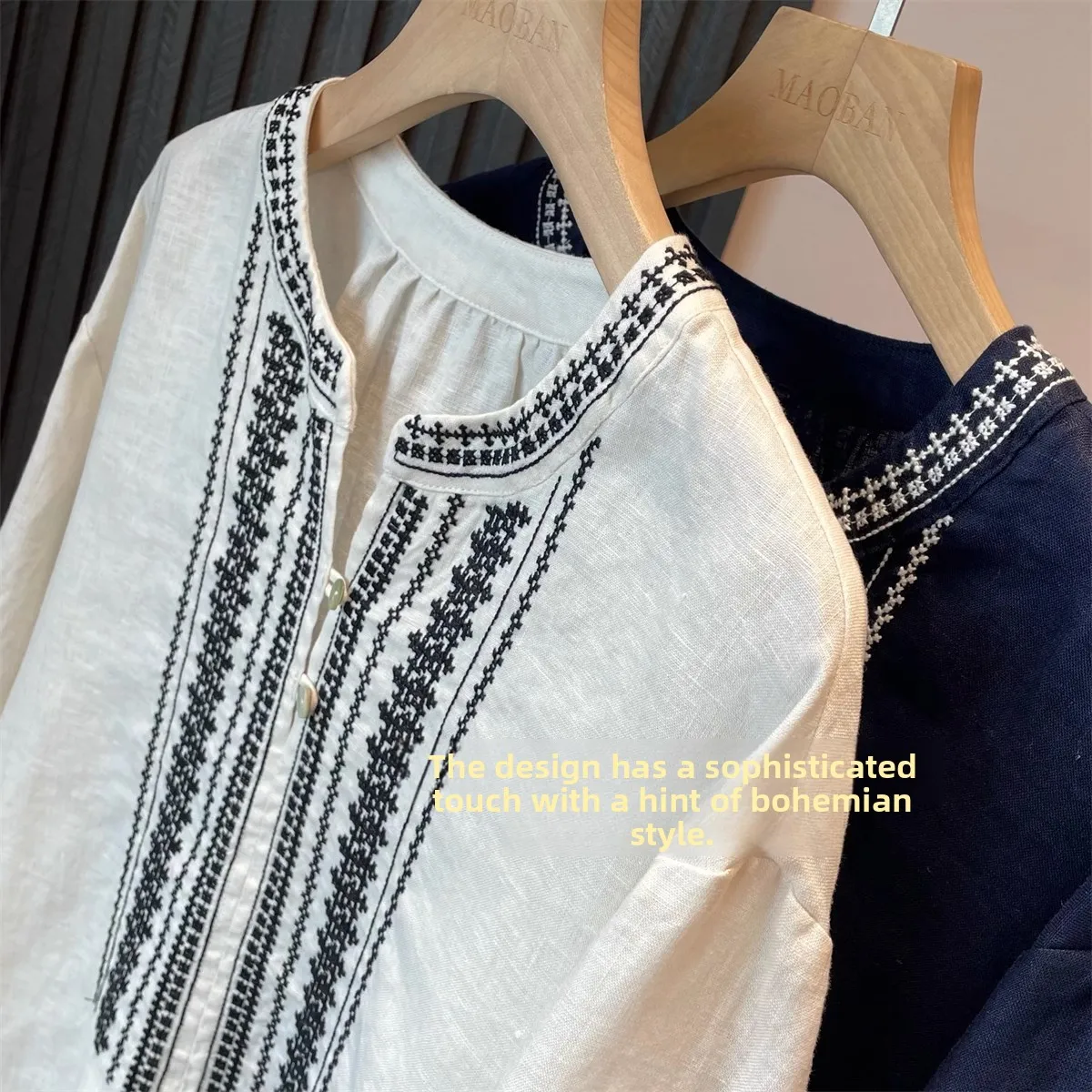 

Женский льняной топ оверсайз irt V-Ne ort Sve с вышивкой, универсальный повседневный летний наряд Faion