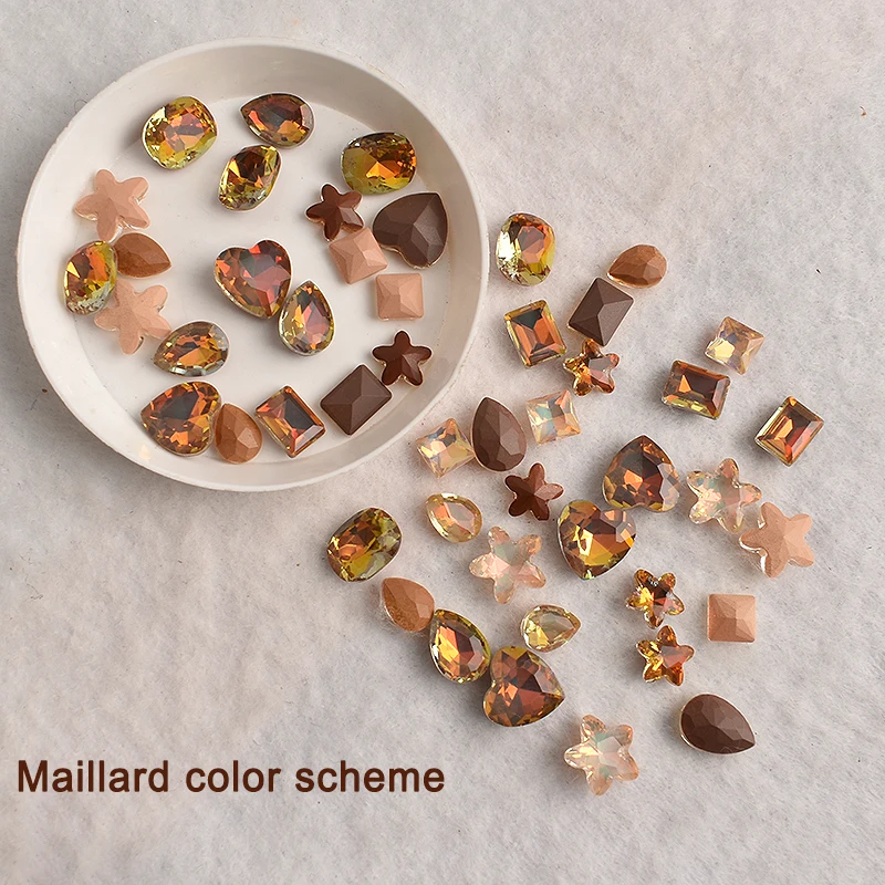 Mocha Maillard Mixed Shape Nail Art Rhinestone  Brown Sharp Bottomed Crystal Glass Manicure Decoration 30/100PCS