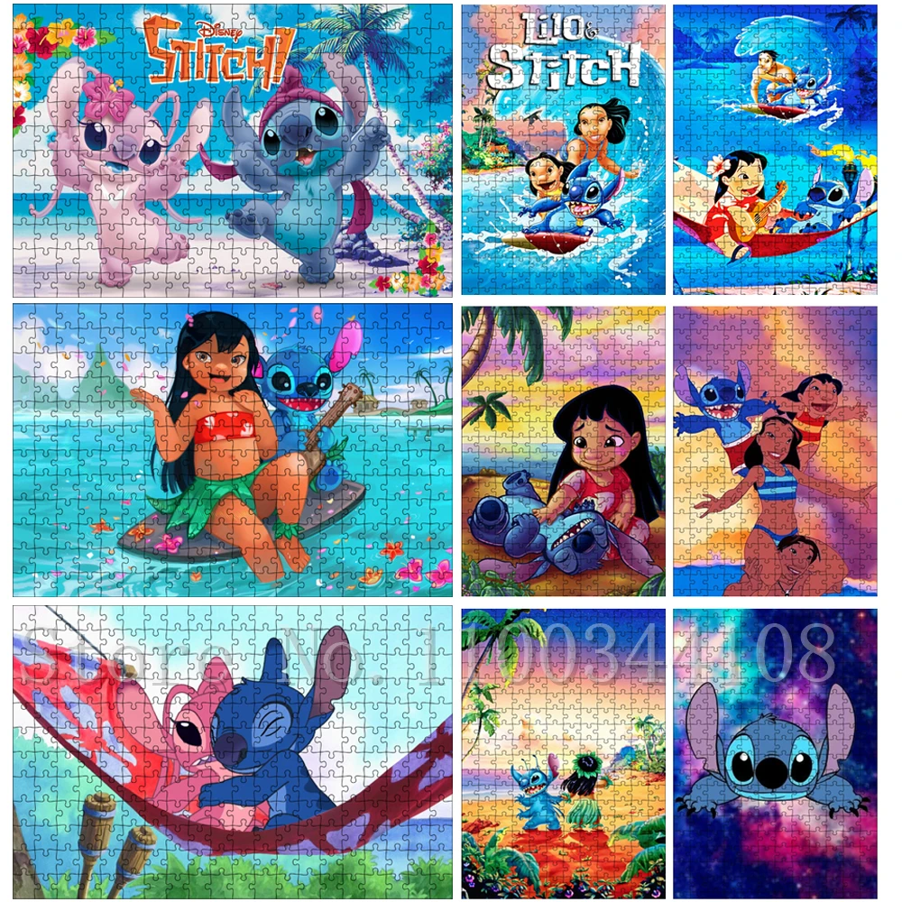 Disney Anime Movies 300/500/1000 Pcs Jigsaw Puzzles Lilo & Stitch Cartoon Puzzle for Children Early Education Toy Gifts