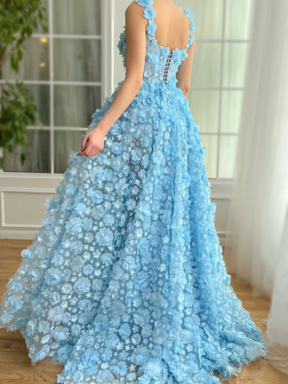 Verträumte Blüte A-Linie Abendkleid Elegantes Abendkleid mit quadratischem Ausschnitt und Schnürung Süßes Damen-Cocktailkleid Maßgeschneiderte Party Couture