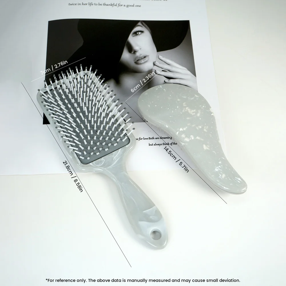 Stylish Hair Brush with Marble - like Texture Oval and Rectangular Shaped Brushes for Gentle Hair Detangling and Styling