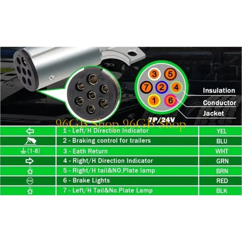 96GB Extended Use 7 Circuit 24 Power Trailer Attachment Weather Resistant Coupling