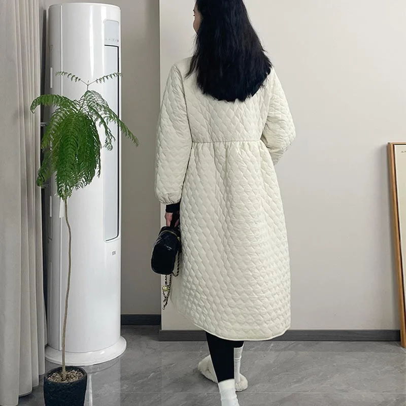 Pregnant Women Winter Clothing Cotton Jacket with Pockets Long Sleeve Single-breasted Long Maternity Coat Warm Drawsting Outwear