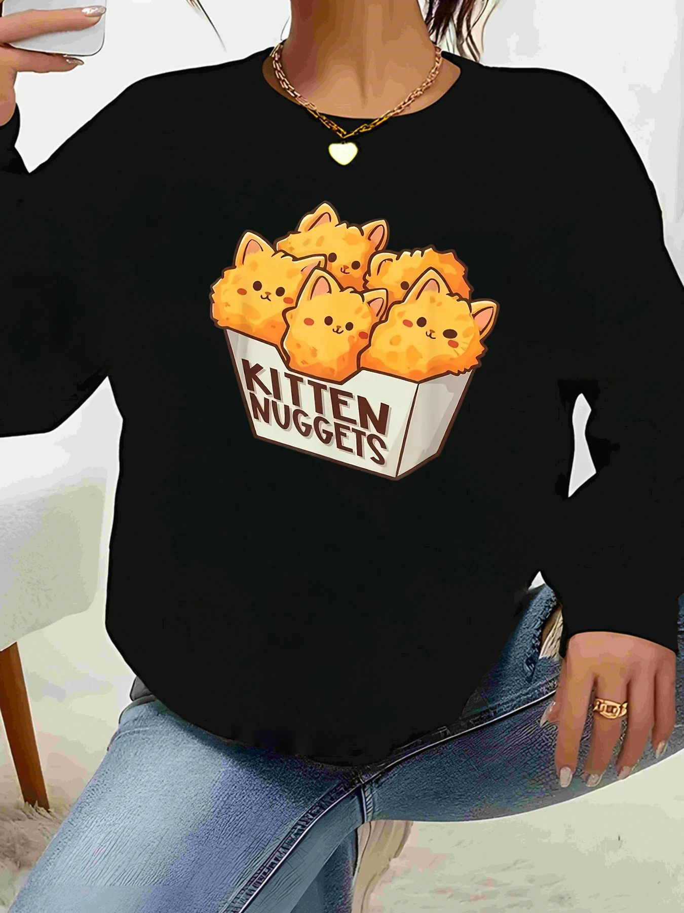 سترة كاجوال بأكمام طويلة مطبوعة من Kitten Nuggets للارتداء اليومي للنساء #1
