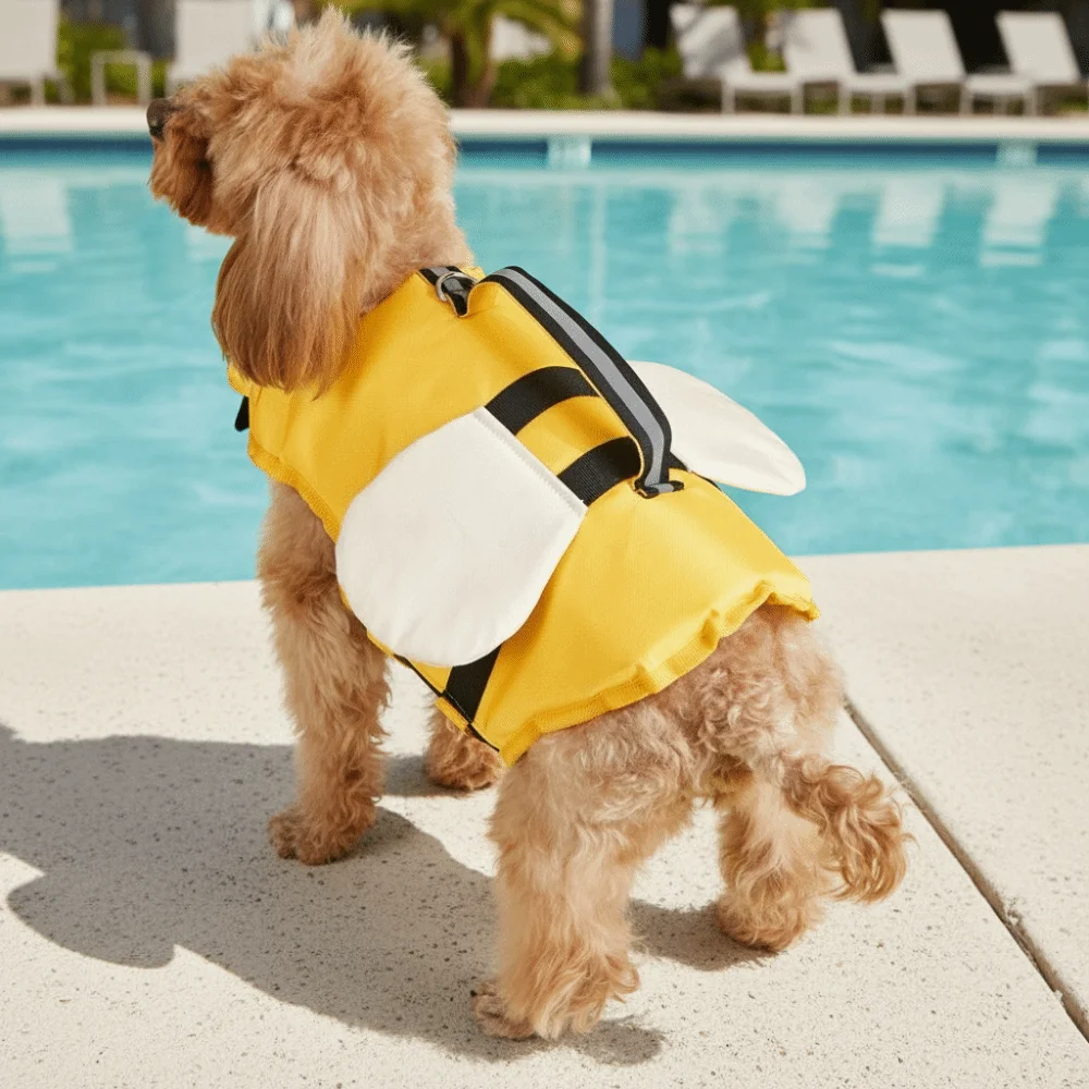 Adjustable Dog Life Jacket Cartoon Waterproof Dog Swimming Suit High Buoyancy Safety Handle Dog Surfing Clothes Pool Party