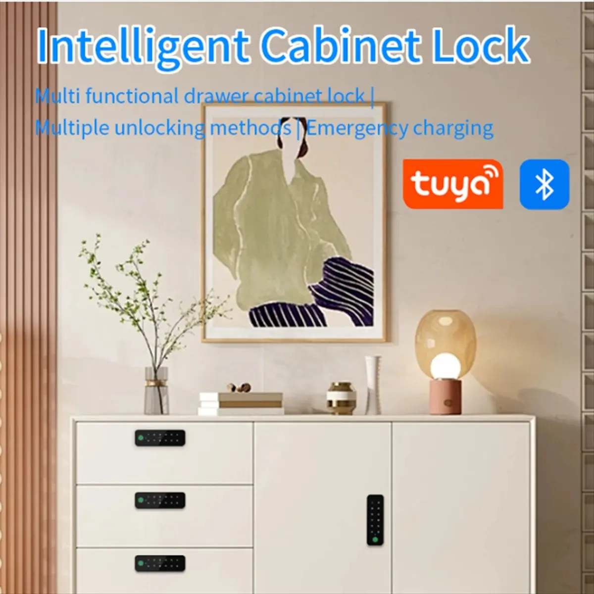Tuya Bluetooth Smart Wood Cabinet Fingerprint Electronic Lock App Remote Control for Furniture Drawer Locker ES285 A