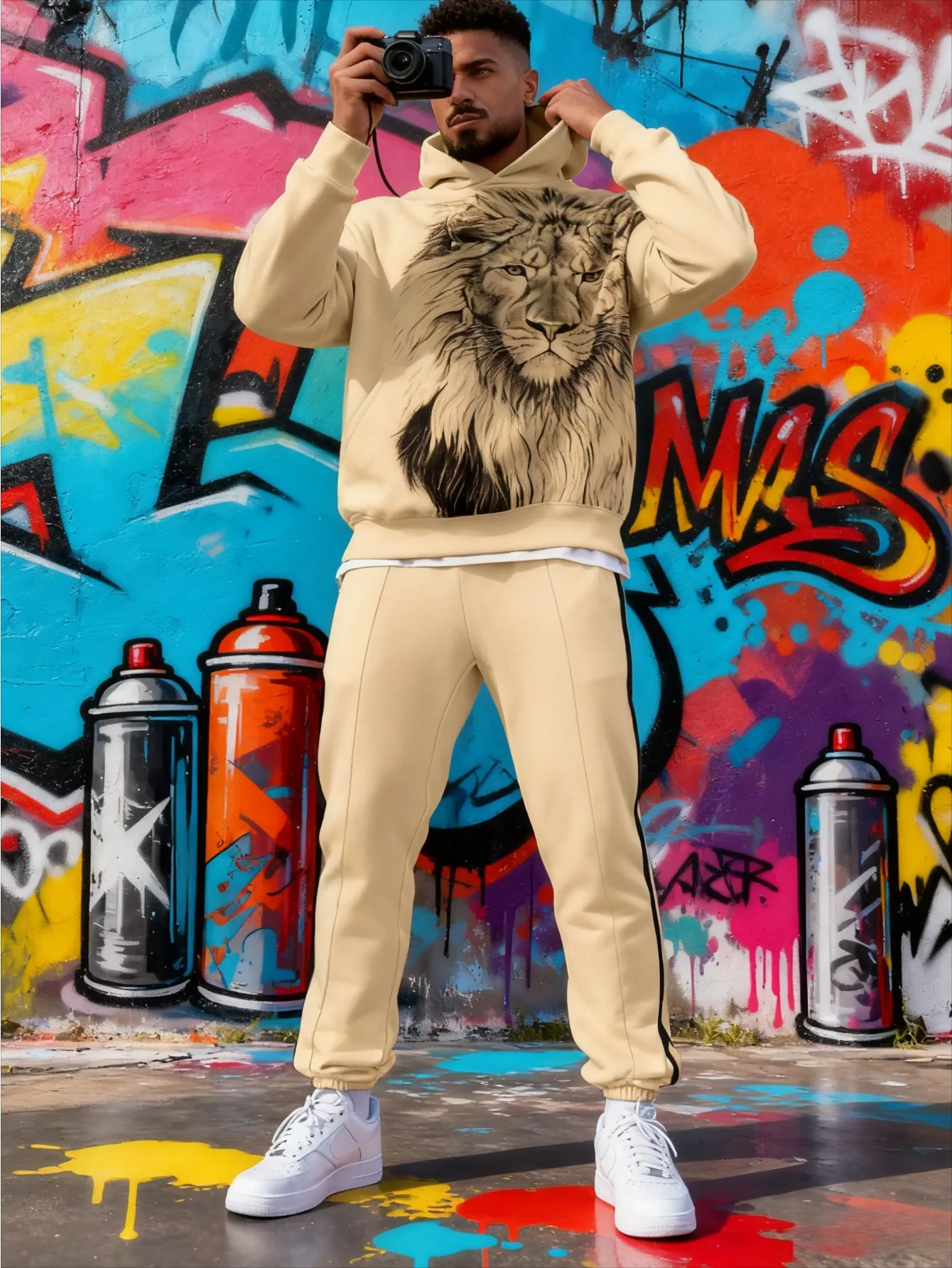 طقم بغطاء للرأس عصري مطبوع رقميًا للرجال مكون من قطعتين #2