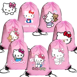 Hello Kitty Drawstring Bag Sports Waterproof Backpack Bundle Pocket Cartoon Anime Terylene Basketball Bags Birthday Cute Gift