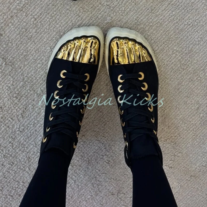 

2025 Street Style Lace Up Flat Sneakers Classic Unisex Gold Five-Finger Canvas Shoes Vintage Black Designer Couple Shoes