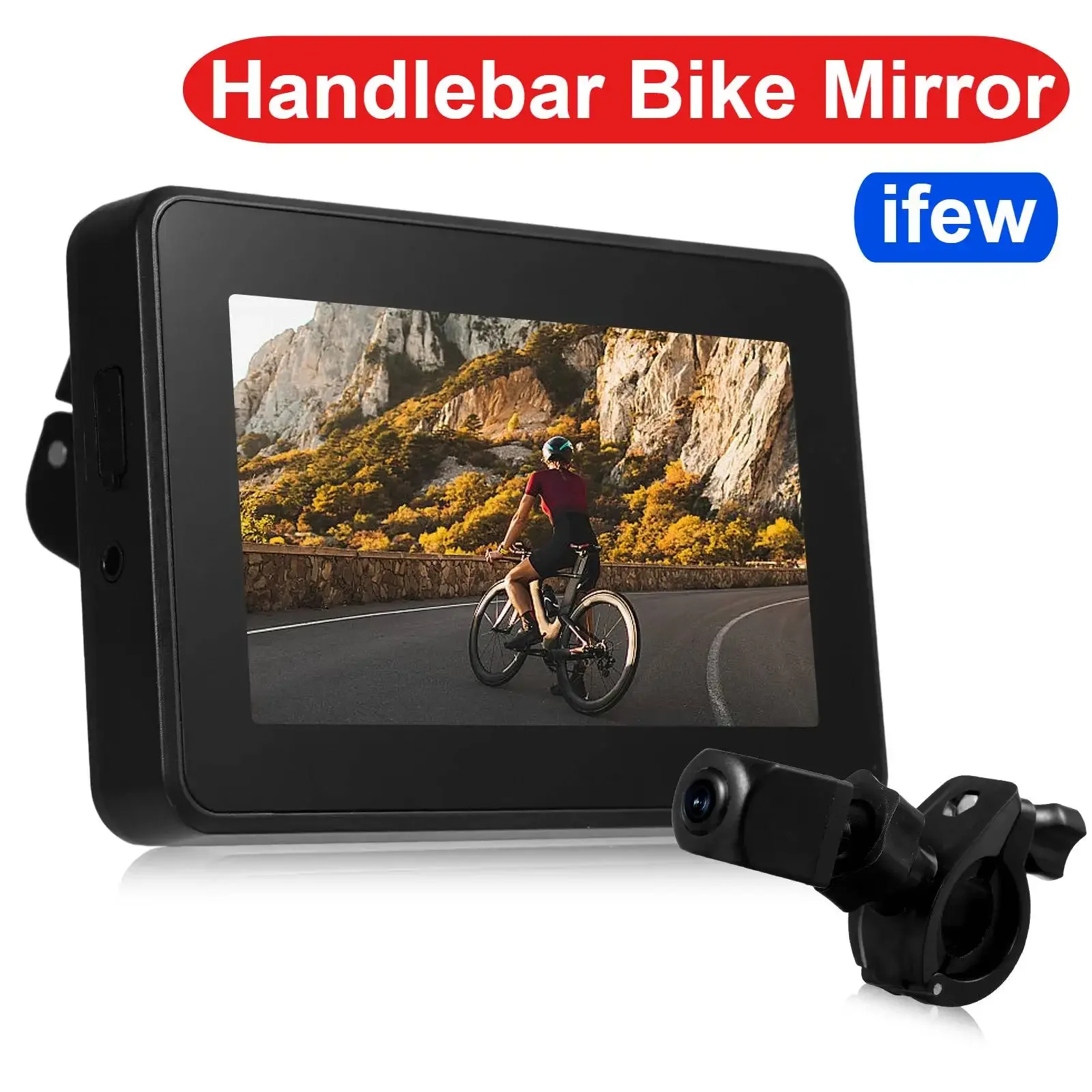 1080P Rechargeable Bicycle Rear View Camera Handlebar Bike Mirror with 4.3'' Monitor Night Vision 150° Wide Angle View