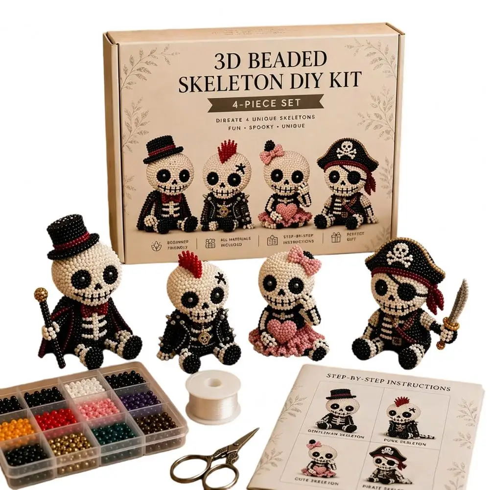 

Pirate Skeleton Craft 3d Beaded Skeleton Diy Kit Colorful Tiny Bead Craft Set with Wire Needle Cute Skeleton Art for Beginners