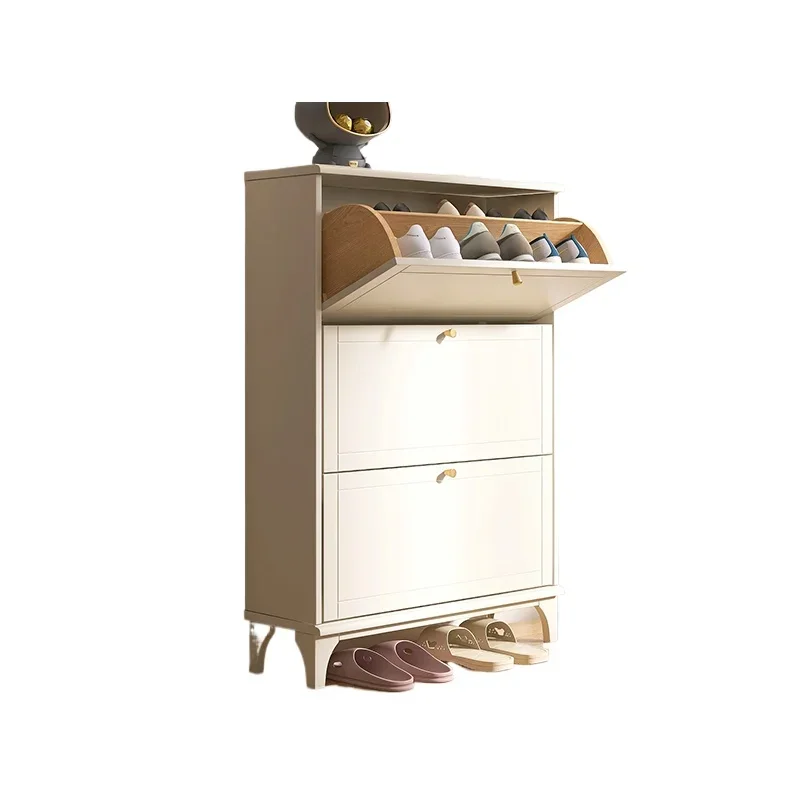 

Шкаф для обуви из цельного дерева, легкий роскошный ультратонкий опрокидывающийся ведро для хранения, большой вместительный входной шкаф с бытовой дверью