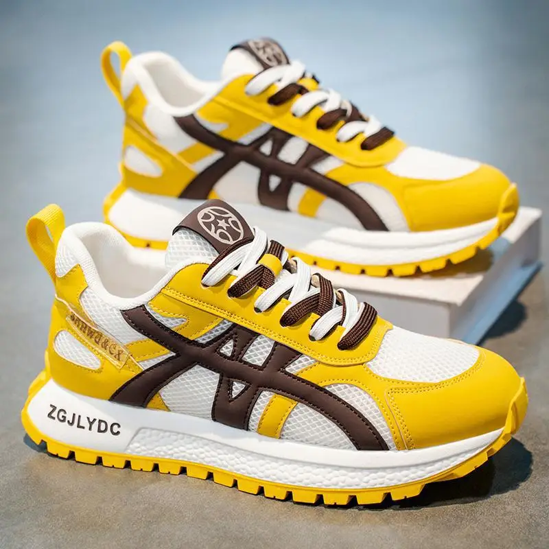 

New Summer Men's Shoes Breathable Mesh Trend Color Matching Thick-soled Heightening Shoes Low-top Versatile Casual Shoes