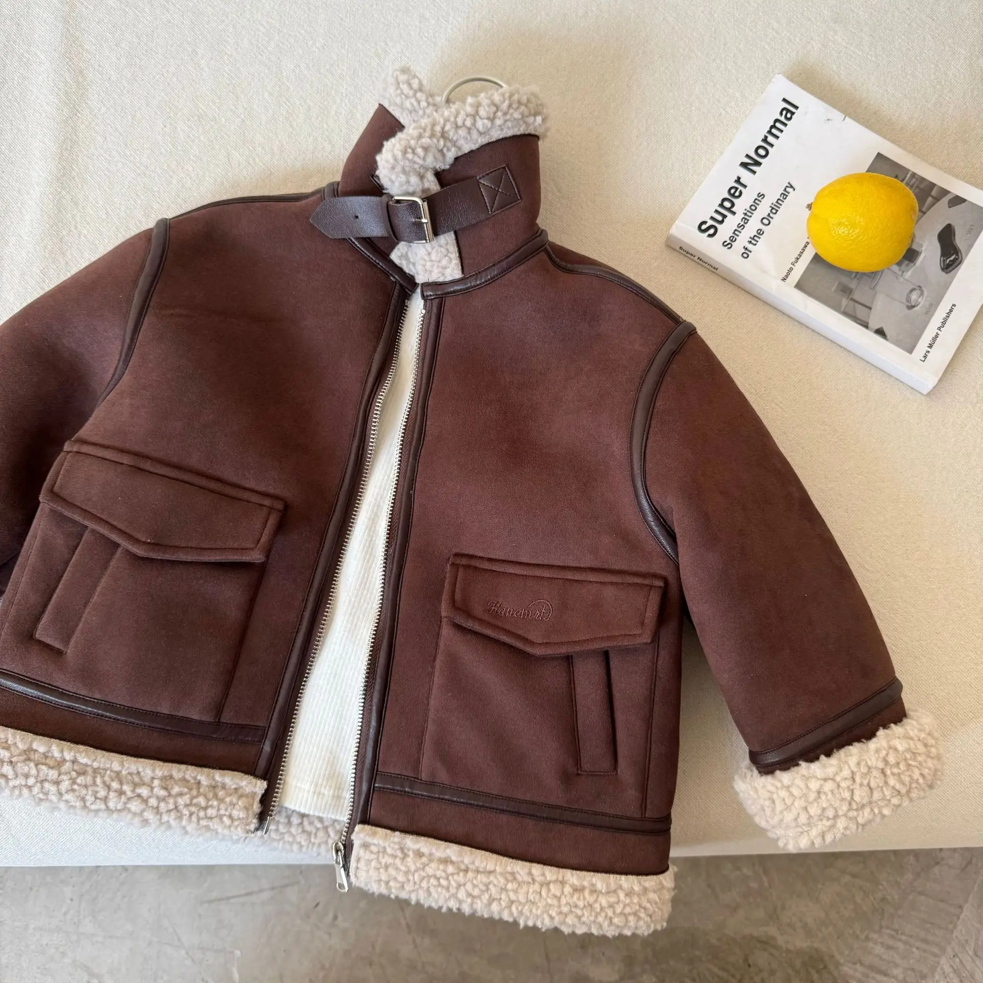 2025 winter new boys and girls lamb wool jacket baby stand-up collar suede jacket tide Children's coat