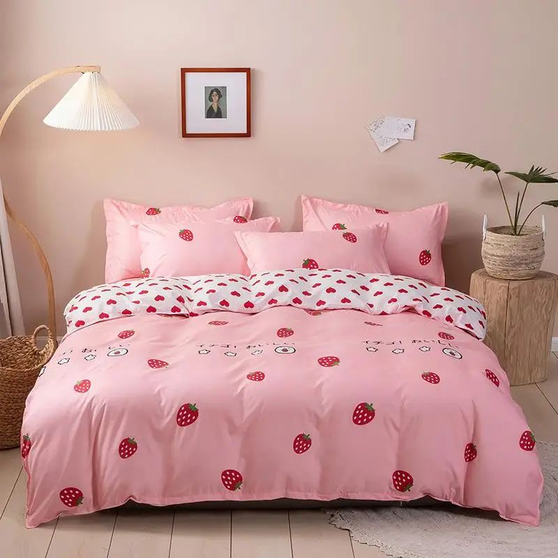 

Aloe Vera Cotton Bedding Set Four-Piece Student Single Double Bedding Flocking Process Simple Style Winter Use Bedding Covers