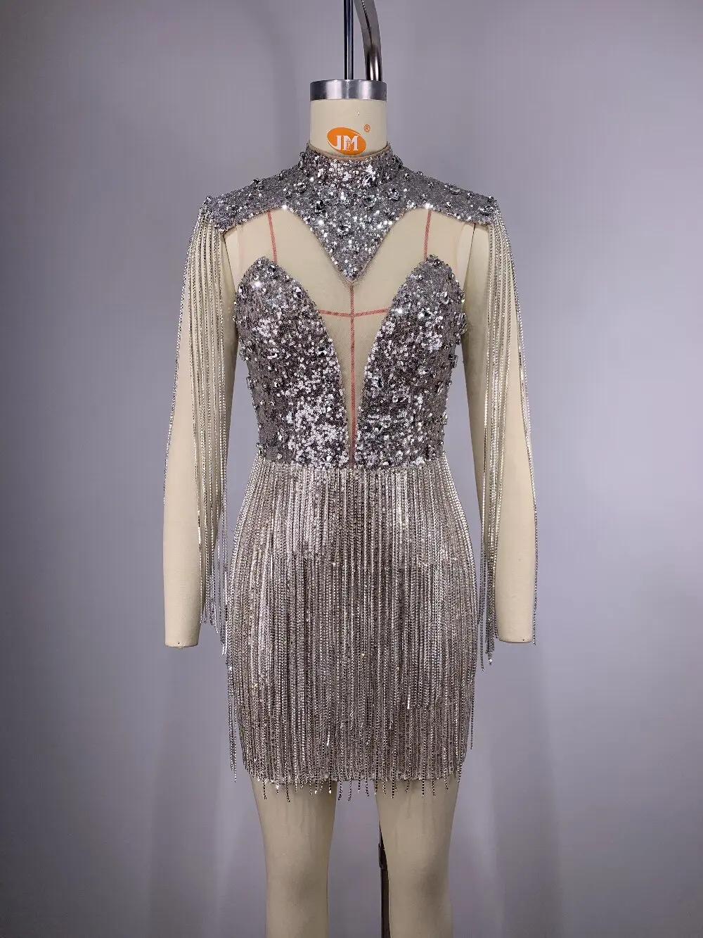Chic Dress For Women Sexy Club Party Gown Fashion Diamond Chain Tassel Sequins Gauze Short Skirt Summer Vestidos(72h Shipment)