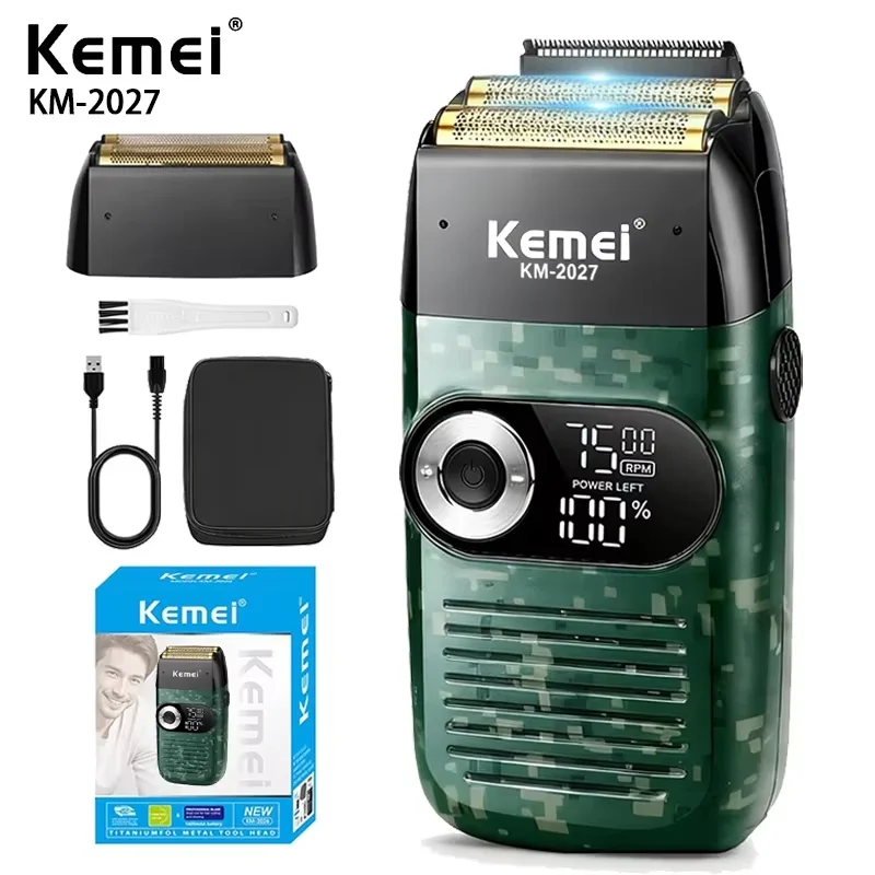 Afeitadora Eléctrica Kemei km-2027 para Hombre, Cortadora de Pelo Profesional, Pantalla LCD, Recortadora de Barba, Máquina Cortadora de Pelo, Afeitadora USB para Hombre