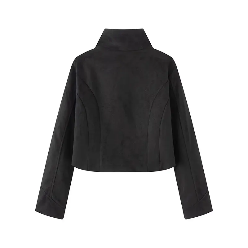 NLZGMSJ 2026 Autumn Casual Women Suede Solid Jackets Long Sleeve Double-breasted Short Coats New Fashion Holiday Coats