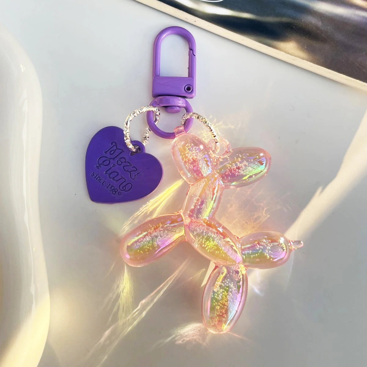 Cartoon Bling Heart Balloon Dog Animal Keychain Key Ring for Friend Lovers Cute Creative Bag Car Earphone Box Key Accessories