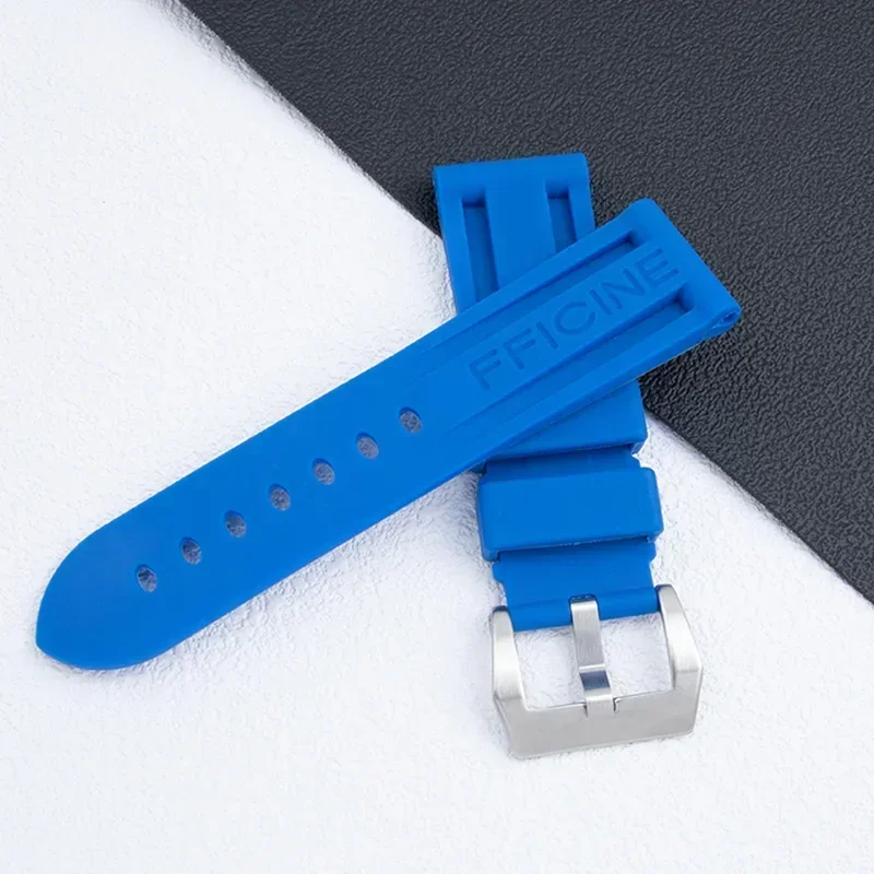 22 مللي متر 24 مللي متر لينة جودة مقاوم للماء الغوص المطاط حزام الساعات أخضر أسود أحمر أزرق برتقالي أصفر أبيض ل بانيراي حزام دبوس مشبك