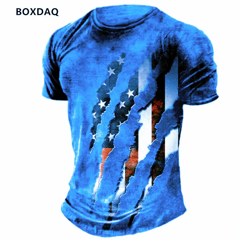قصيرة الأكمام الشارع نمط أمريكا العلم الرجال تي شيرت الصيف ثلاثية الأبعاد طباعة س الرقبة المتضخم المحملة 6XL حجم كبير الملابس الذكور بلايز عادية