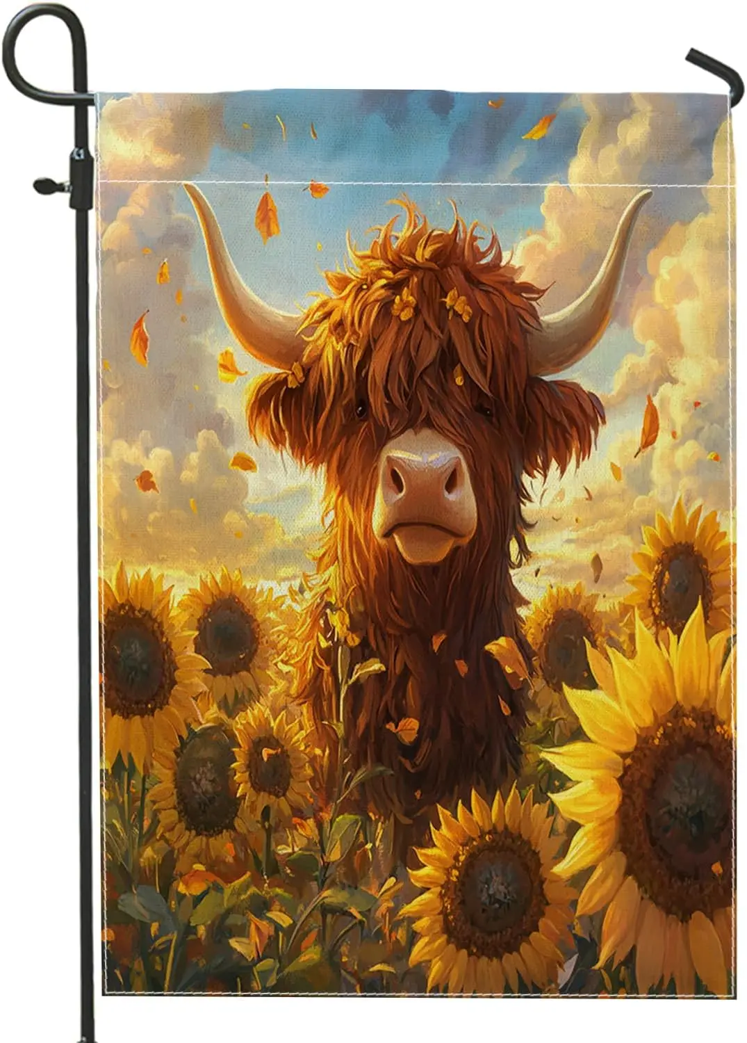 Farmhouse Fall Highland Cow Garden Flags 12x18 Inch for Outside, Autumn Fun Sunflower Standard Vertical Linen Flags for Hous uui