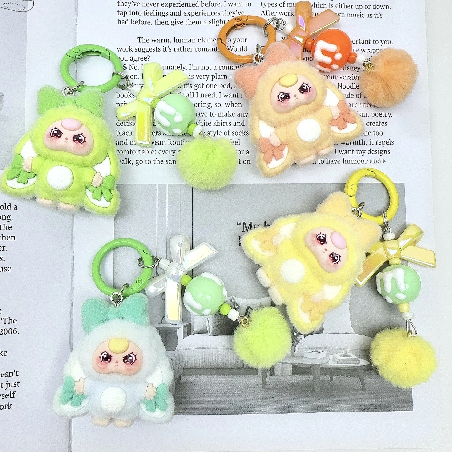

New 3D Flocked Design: Three-Year-Old Children's Accessories Cartoon Charm Beaded Keyring Handbag Pendant Live-Streaming Trend T