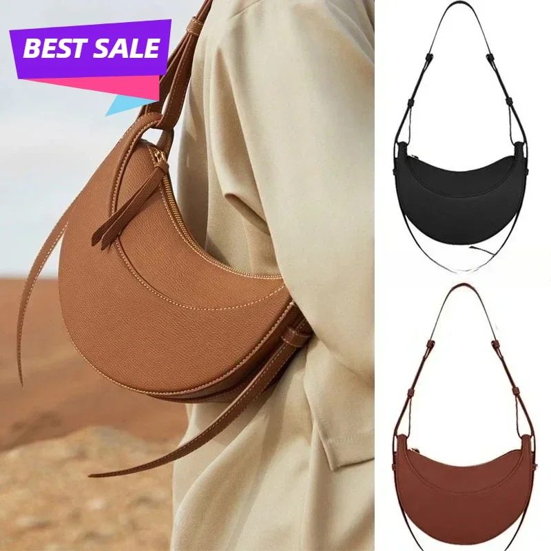 

French Niche Design Single Shoulder Crossbody Bag Crescent Bag Y2k Women's Genuine Leather Single Crescent Bag