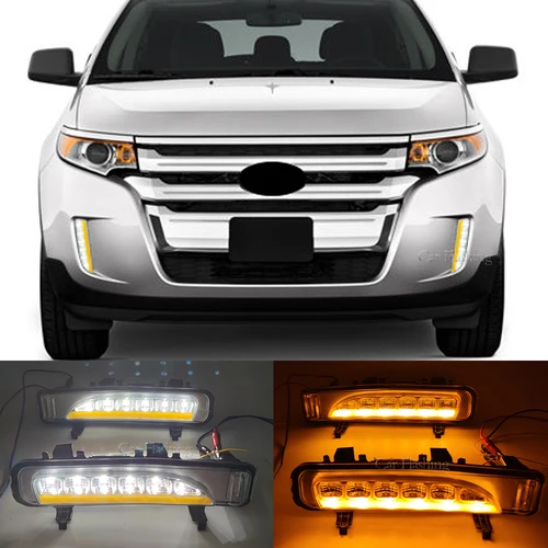 Imagen 2 del producto Luz de circulación diurna LED DRL para coche para Ford Edge 2009 2010 2011 2012 2013 2014 con cubierta de lámpara antiniebla de señal de giro dinámica