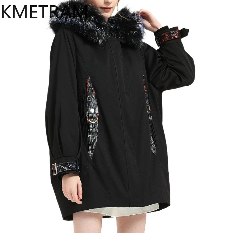 

KMETRAM Natural Rex Rabbit Fur Lining New Jackets Fox Fur Collar Clothes for Woman 2025 Winter Mid Length Real Fur Coat пальто