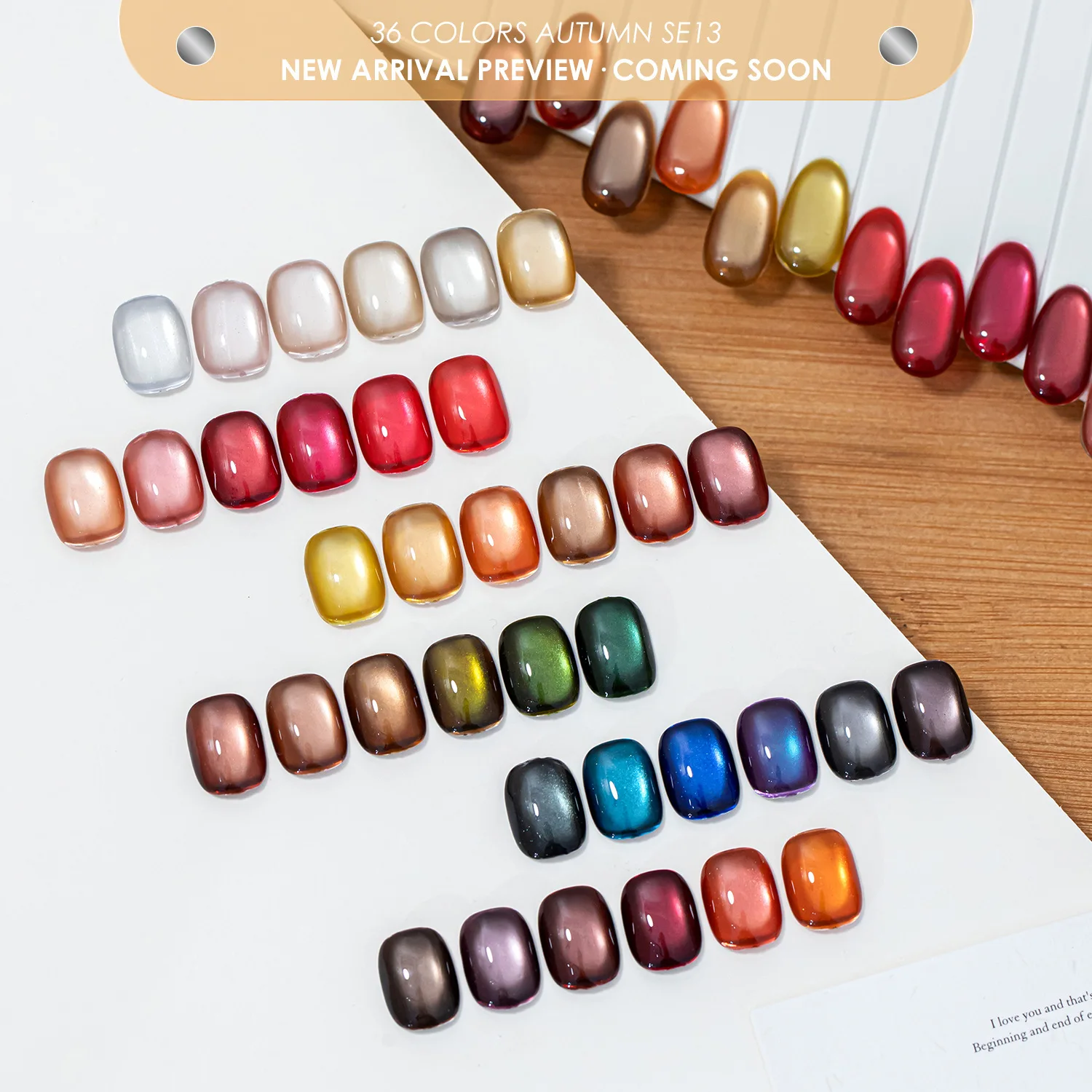 Vendeeni 36pcs Magnetic Gel Set With Color Card Soak Off Wine Red Amber and Brown Cat Eye Gel for Autumn-Winter Seasons 15ml