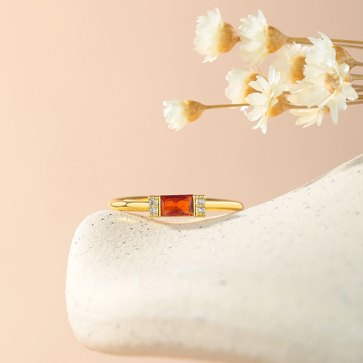 QIMING Garnet Baguette Ring Thin Dainty Stacking Rings For Women Tiny Eternity Stacking Ring Fashion Jewelry