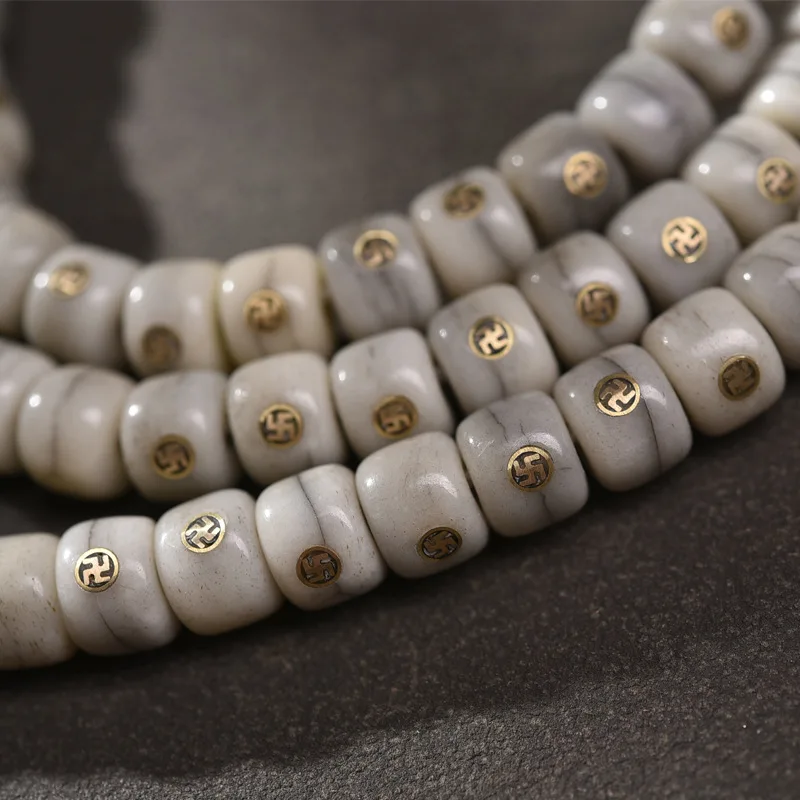 Semi-Finished 108 Class Buddha Beads Copper Million Words Inlaid Yak Bone Old Materials