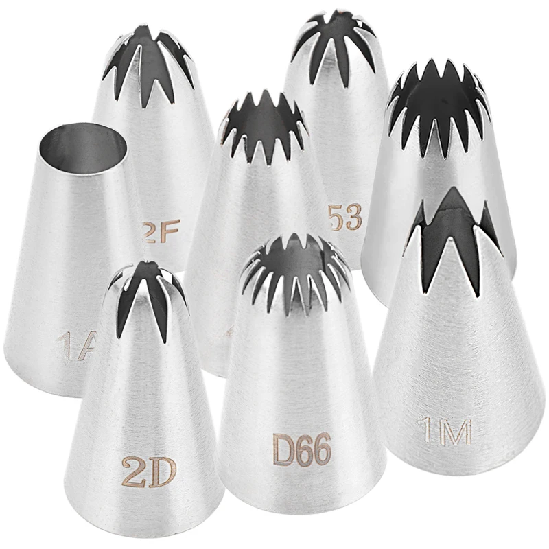 8pcs Piping Nozzles Set Stainless Steel Icing Nozzles Cream Cake Piping Tips For Dessert Biscuit Cup Cake Kitchen Accessories