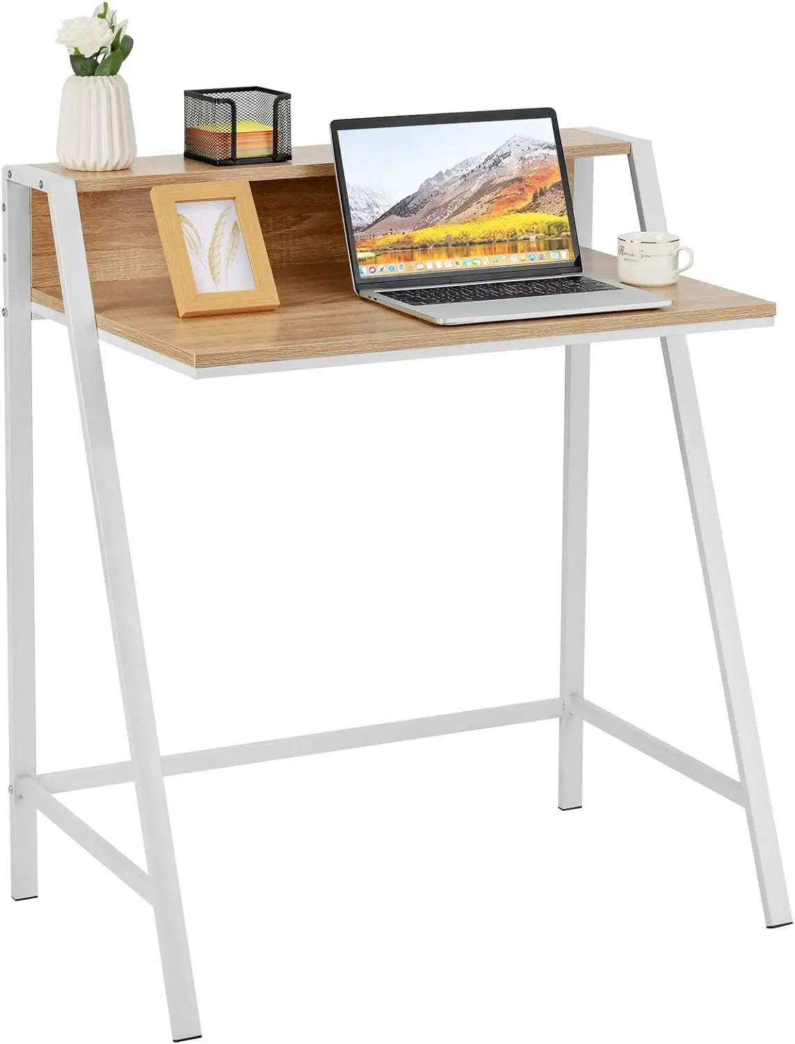 Small Computer Desk,Compact Home Office Desk with Sturdy Frame,2 Tier Study Writing Table for Small Place Apartment Office